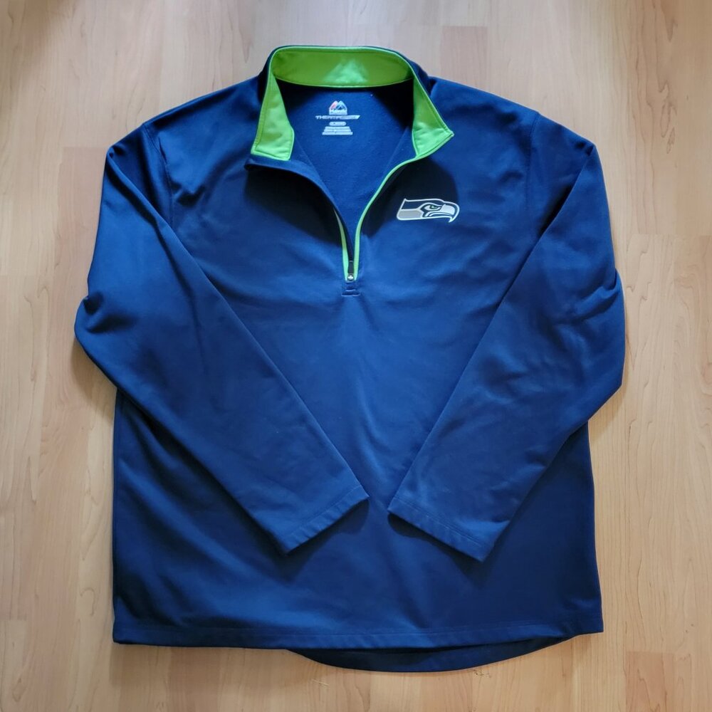 Majestic Thermabase Quarter Zip NFL Seattle Seahawks Football Pullover - XL